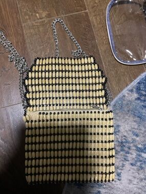 Beaded Crossbody Bag in Cream and Black